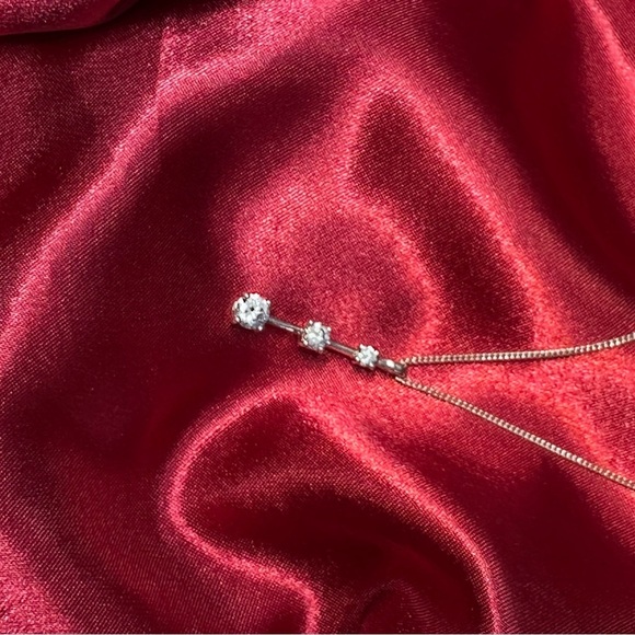 Sterling Silver Drop Pendant Necklace 3-Stone CZ - Picture 4 of 9